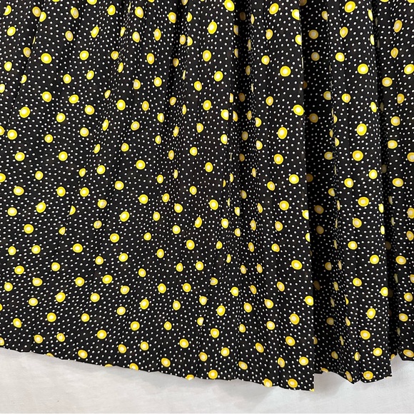 Vintage Leslie Fay Black Yellow Sheer Pleated Midi Skirt 6 - Picture 4 of 6